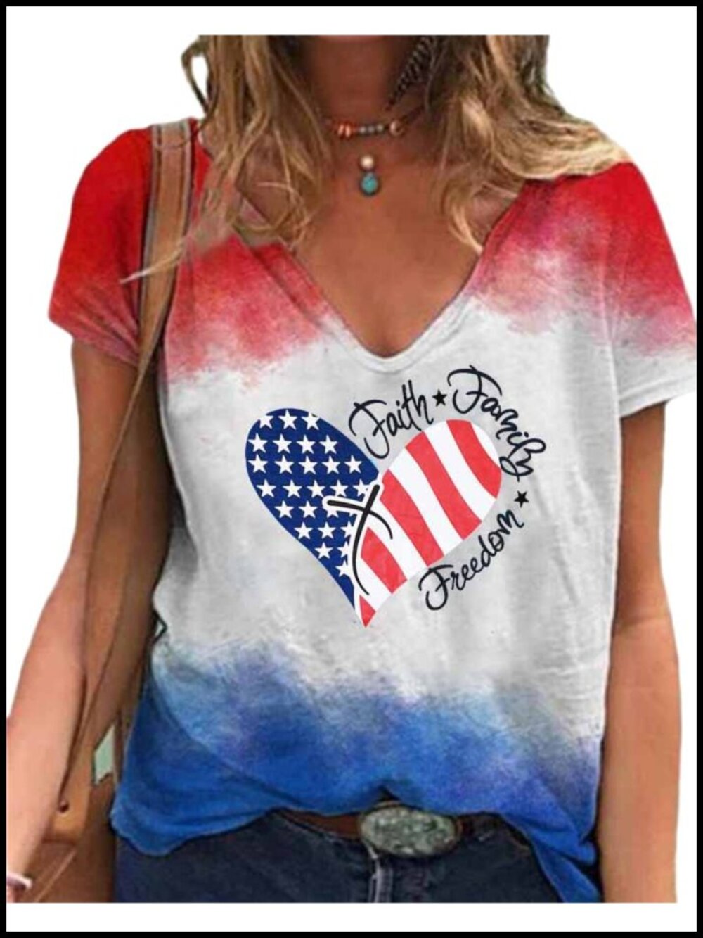 UNIQUEONE Women's Faith Family Freedom Graphic Tee – Cotton Blend Short Sleeve